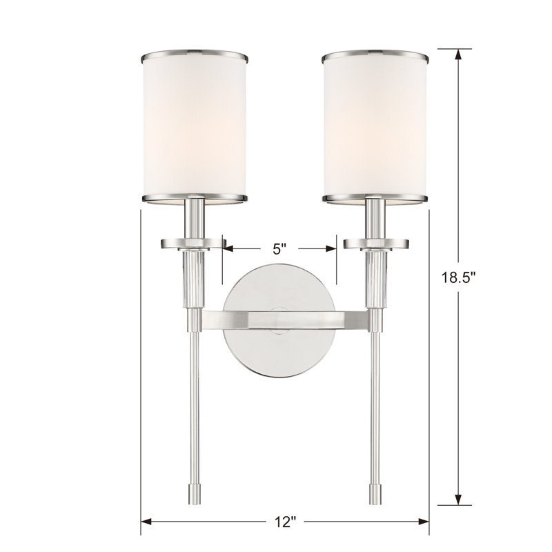 Buntingford 18.5" H 2-Light Dimmable Steel Wallchiere with Crystal Accents, Polished Nickel