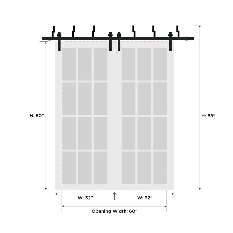 Matte Black Solid Core Frosted Glass Barn Bypass Doors 64 x 80 Inches