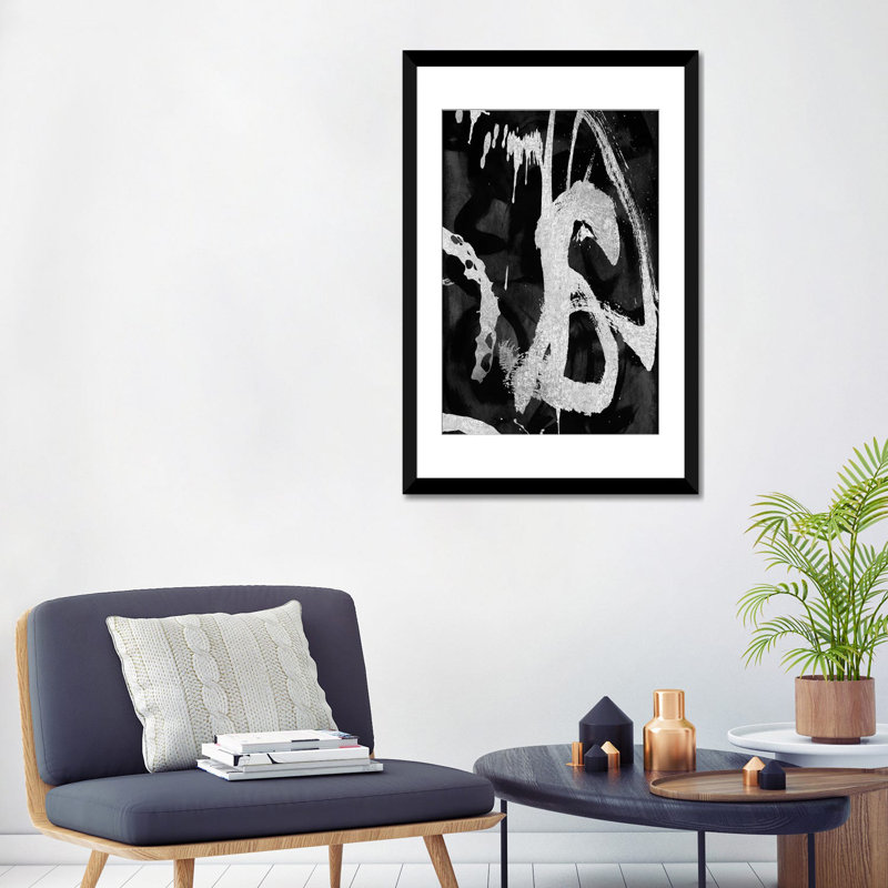 « rambunctious silver i », reproduction sur toile, H 24 po x l 16 po x P 1 po, Papier d'art encadré noir, Blanc