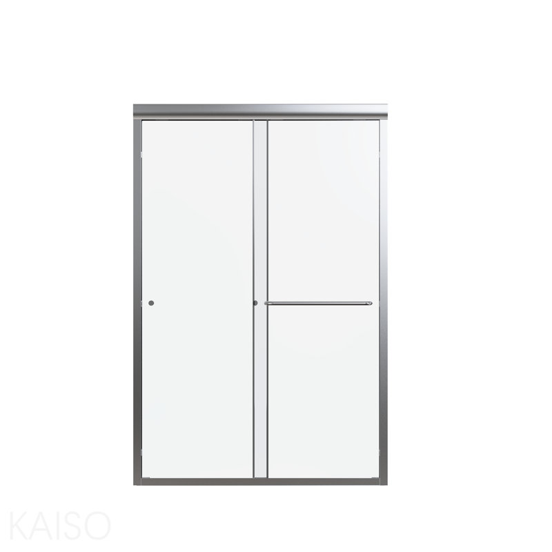 Porte de douche coulissante double semi-sans cadre H 44 po à l 72 po x H 72 po, porte de douche à dérivation, porte en verre trempé Sgcc de 1/4 po (6 mm) d'épaisseur, chrome