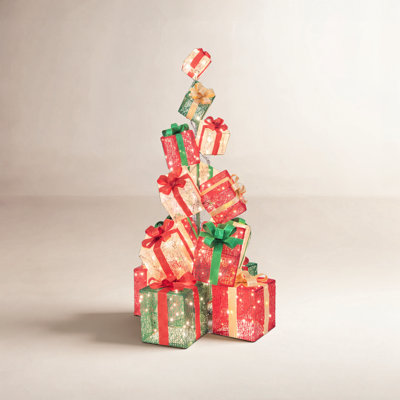 Janada Pre-Lit Stacked Gift Box Tower