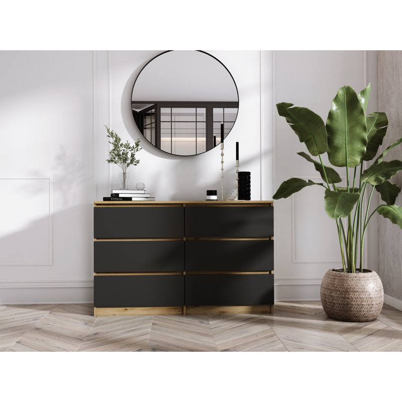 Demi 120cm W 6 - Drawer Chest of Drawers, Oak/Black