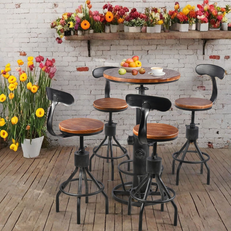 Javin Pine Solid Wood Top Four Leg Dining Set, 5