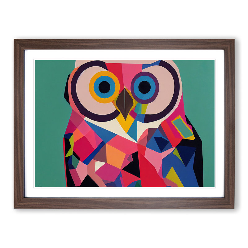 Abstract Owl in Colour - Framed Print, 46cm H x 64cm W x 2cm D, Walnut