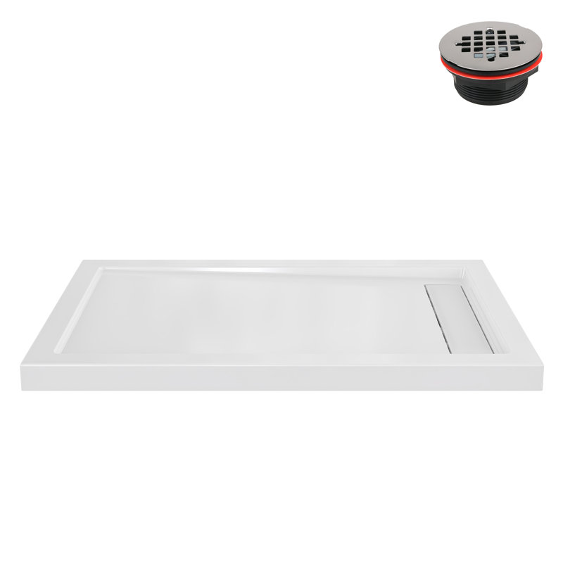 Base de douche en PP blanc brillant avec drain à gauche 60 po x 32 po Streamline