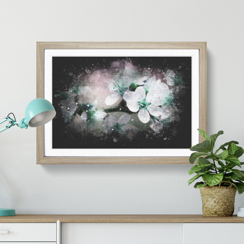 White Cherry Blossom Tree in Bloom - Picture Frame Graphic Art Print, 27cm H x 36cm W x 2cm D, Oak Framed