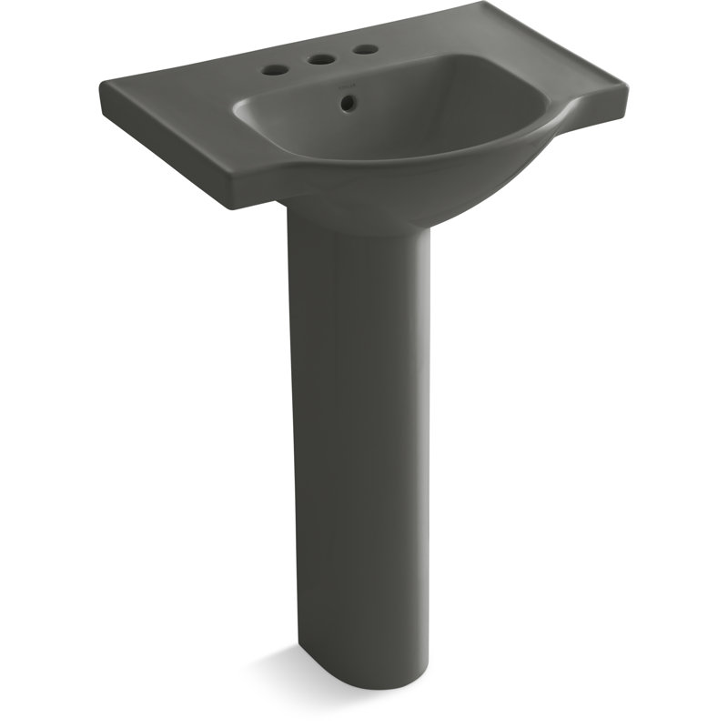 Veer™ Ceramic Pedestal Bathroom Sink with Overflow, Thunder Gray, 4" Centers, 35.5" H x 24" L x 18.25" W