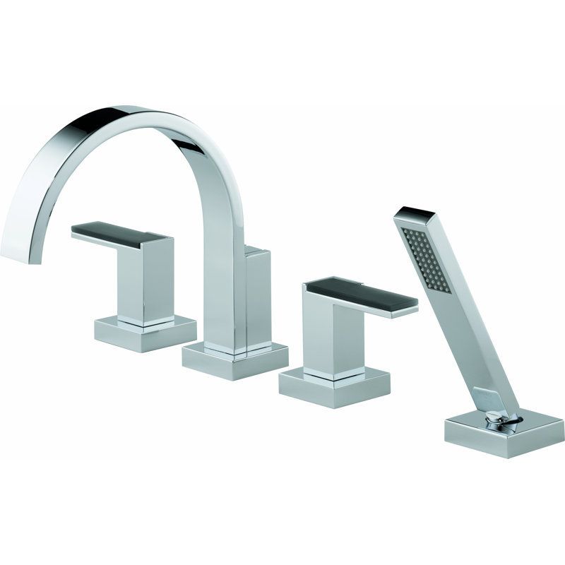 Siderna® Roman Tub Trim with Hand Shower, Chrome, Lever with Glass Black Insert