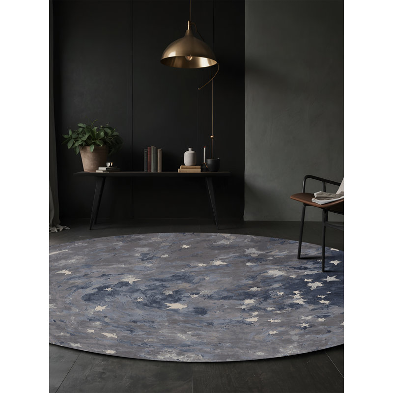 Machine Washable Gray Area Rug, Round 4'