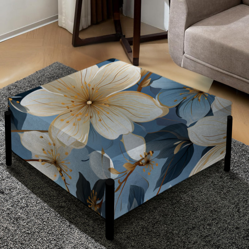 Blue Vintage Romance Floral Pattern - Floral Large Square Ottoman
