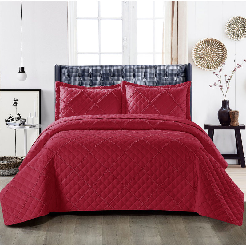 Fairdale Polyester Bedspread with Pillow Shams Included, Red, 250 x 270 cm Bedspread - 2 Shams