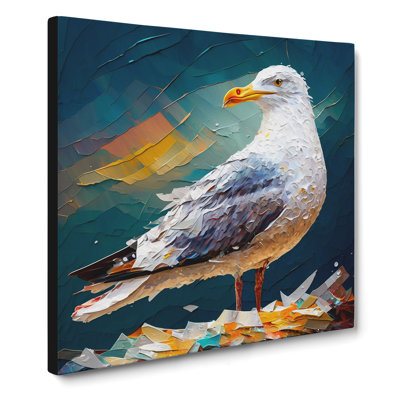Seagull Palette Knife Painting - Wrapped Canvas