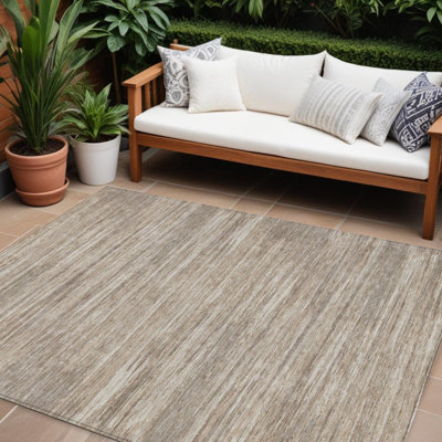 Tapis extérieur lavable rayé taupe 9 pi x 12 pi gris et ivoire
