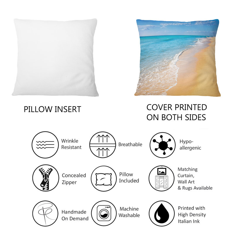Coussin Blue Ocean avec plage orange - imprimé nautique et côtier