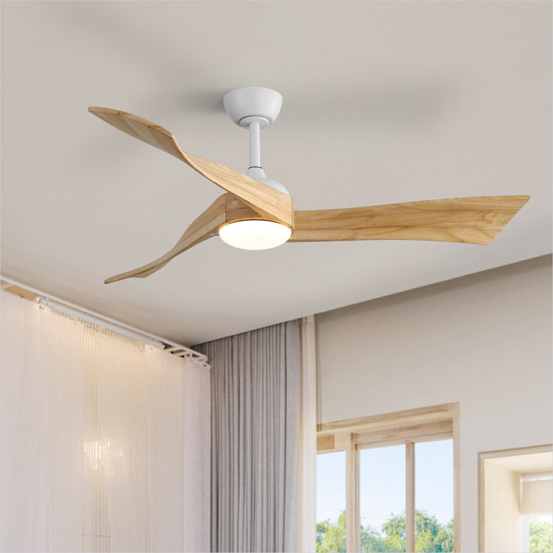 Ventilateur de plafond pour grandes pièces en bois massif blanc doux de 52 pouces à 6 vitesses minimaliste