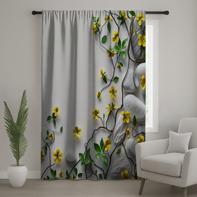 Rideaux à motif de fleurs jaunes et voilages à motif floral - 1 panneau