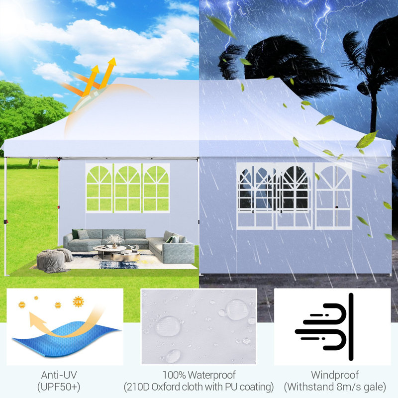 3m x 6m 10x20 Pop-Up-Überdachung, Zelte für Partys mit 6 abnehmbaren Seitenwänden, einfach aufzubauen, kommerzielles Partyzelt, wasserdicht, UV50+, ganzjährig, Outdoor-Unterstand, Hochzeit, sogar