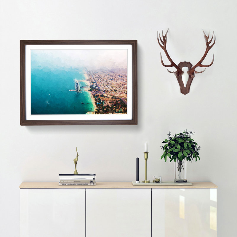 The Skyline of Dubai in Abstract - Framed Print, 40cm H x 60cm W x 2cm D, Walnut