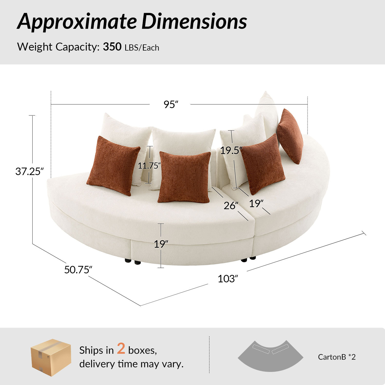 Upholstered Sectional, Ivory Polyester