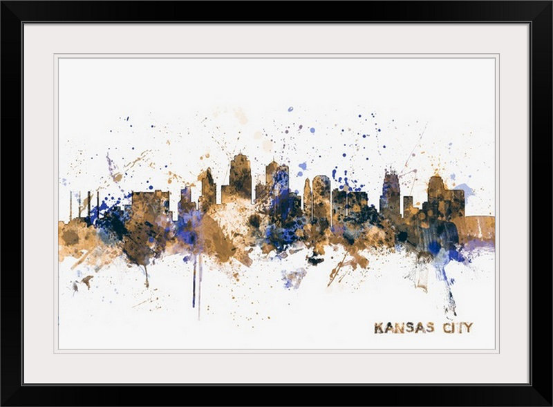 «Kansas City Skyline» par Francy, impression, Cadre noir, H 24 po x l 32 po x P 1 po