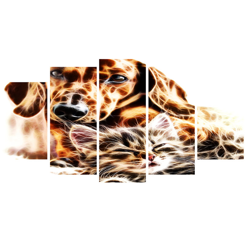 Best Buddies Cat and Dog Canvas Art, 60" x 32", 5 Panels