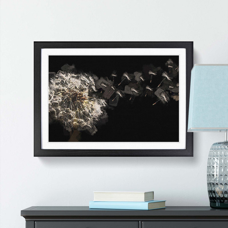 Dandelion Seeds in Flight in Abstract - Picture Frame Graphic Art Print, 36cm H x 48cm W x 2cm D, Black Framed