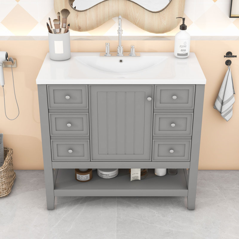 Meuble-lavabo avec une armoire et trois tiroirs, Gris