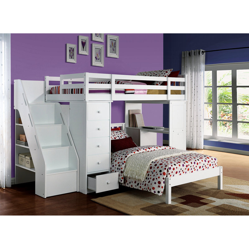 Lit mezzanine simple avec bureau en blanc - Rangement fonctionnel pour meubles de chambre à coucher