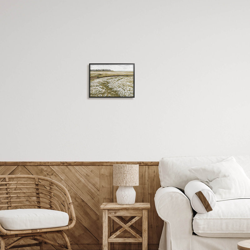 Fleur prairie paysage, estampe numérique avec lettres et lignes, Giclée encadrée noir minuit, H 11 po x l 14 po x P 1,5 po