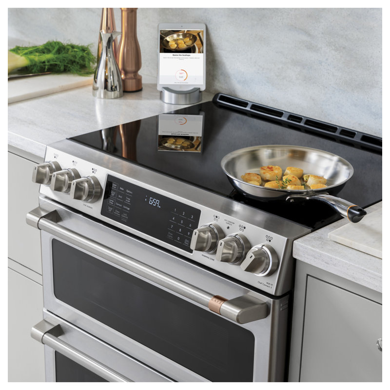 Café 30" 5.7 cu. ft. Slide-in Electric Range with Induction Cooktop, Stainless Steel