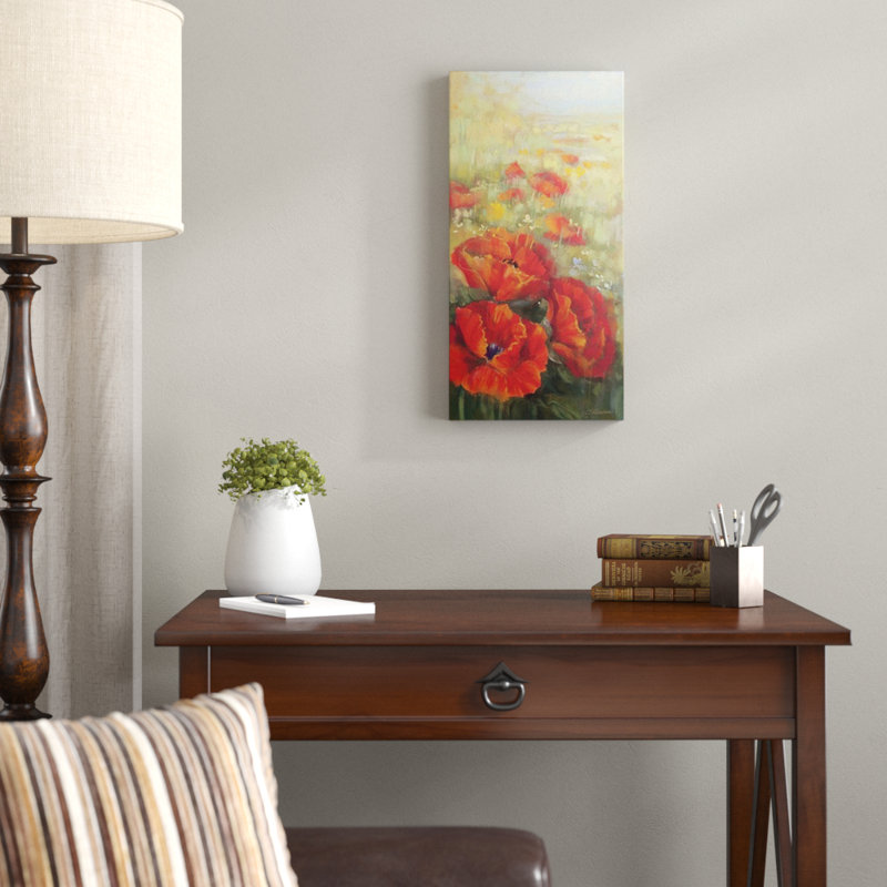 «Red Poppy Panel» - Impression, H 38 po x l 23 po x P 1 po, Cadre blanc