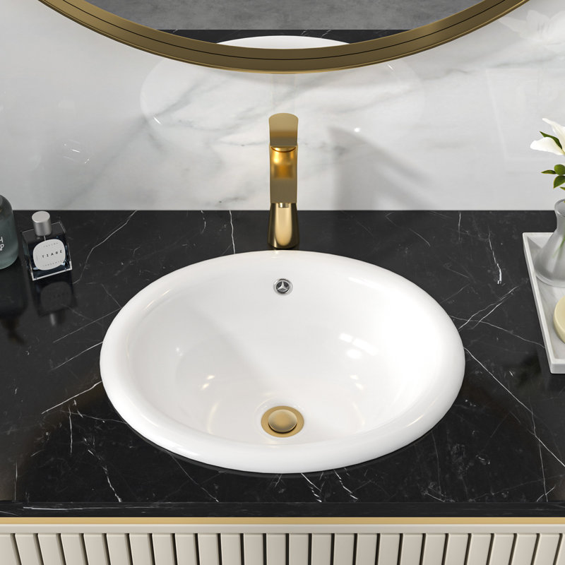 Lavabo de salle de bain ovale encastré en céramique blanc avec trop-plein 17 po x 15 po