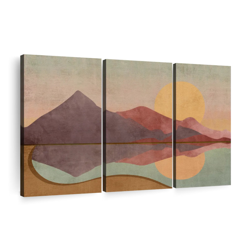 Ensemble 3 pièces sur toile Lakeside Mountains Boho Sundown, H 32 po x l 50 po x P 1,25 po