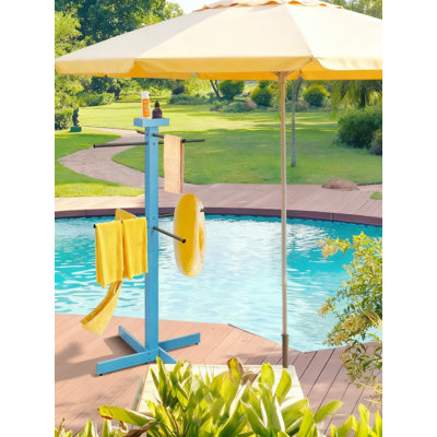 Outdoor Wooden Towel Rack With 4 Adjustable Bars, Freestanding Towel Holder Stand For Poolside, Hot Tub, Spa And Beach Areas, Waterproof Drying Storage Organizer