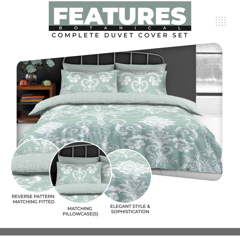 Luxury Printed Polycotton Bedding Set with Duvet Cover Fitted Sheet Pillowcases Soft Easy Care Bedding