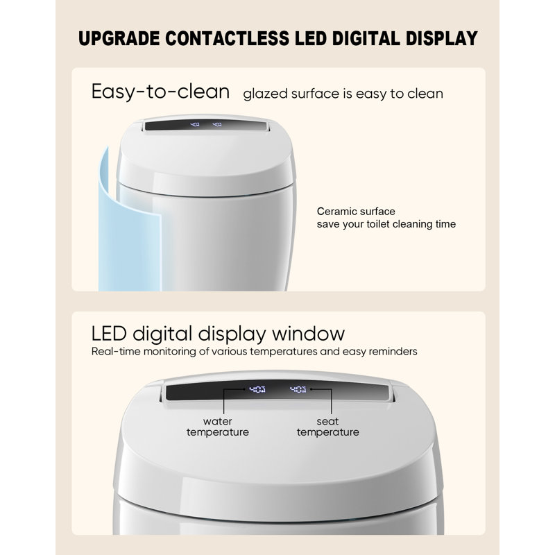 TDH Smart Toilet,Tankless Toilets with Warm Water Sprayer and Dryer, Foot Sensor Operation,Bidet with Heated Seat Smart with Bidet Built In Fahrenheit LED Display