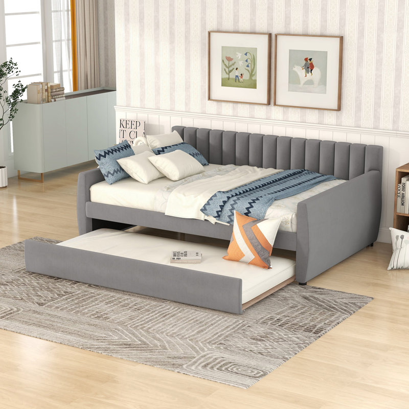 Full Size Upholstered Daybed With Trundle, Guest Bed