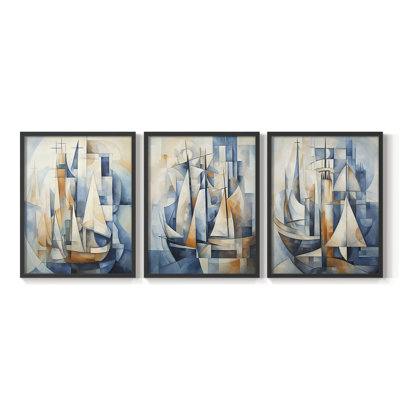 Série Sea and Shore Lxxxxl - Ensemble de 3 estampes numériques encadrées - Prêt à être accroché