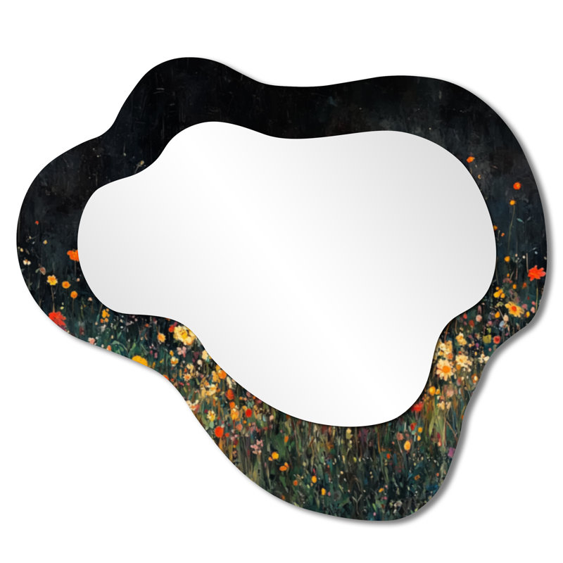 Yellow Wildflowers Mid Night Meadow I - Wildflowers Cloud Decorative Wall Mirror, Traditional Vanity Mirror, Printed on Metal