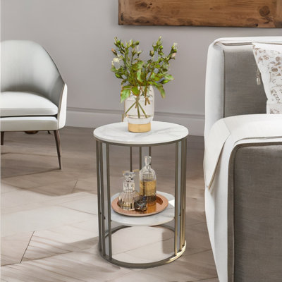 Attenborough 2 Tier Round Faux Marble Side Table