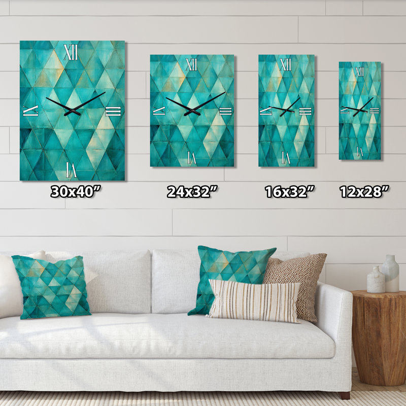 Horloge murale turquoise sur fond triangulaire I - formes abstraites, Petit