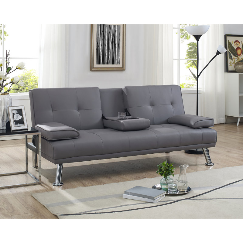 Armarion Convertible Faux Leather Futon Sofa Bed, Versatile Comfort with Customizable Positions, Gray Faux Leather
