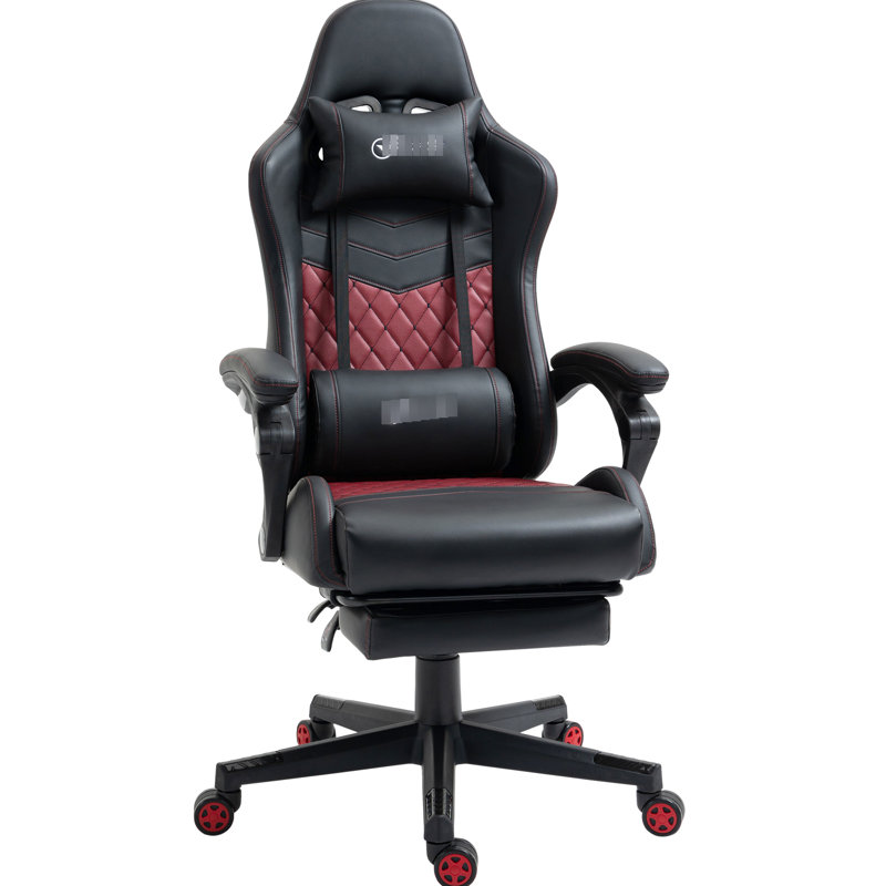Fauteuil de jeu de course avec support lombaire et accoudoir - Repose-pieds inclinable à dossier haut, hauteur réglable, similicuir en losange noir, siège de bureau ergonomique inclinable ergonomique, hauteur
