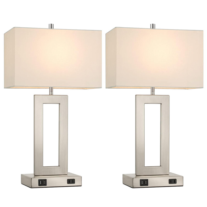 Ensemble de 2 lampes de table 22 po pour chambre à coucher, Argent argent, Blanc
