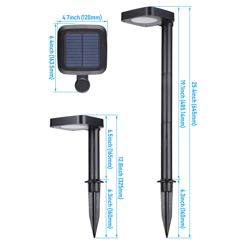 Éclairage de sentier solaire 2 CCT, à intensité variable, lumières de sentier de paysage Auto Dusk to Dawn, IP65, 120 lm, noir