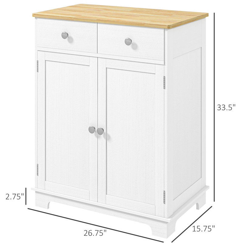 Buffet blanc vieilli, armoire de cuisine avec comptoir en bois massif, 2 tiroirs, portes, tablette de rangement à tablettes réglables - comptoir à l'intérieur et à ranger