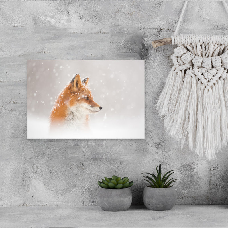 Snow is fallinga€b Abstract Contemporary Fox Nature Wildlife Wall Art Print 1 Piece Wrapped Canvas Wall Art