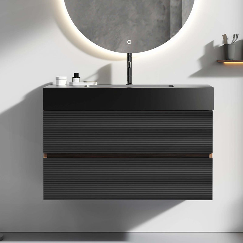 Meuble-lavabo moderne avec caractéristiques avancées et design élégant, Noir