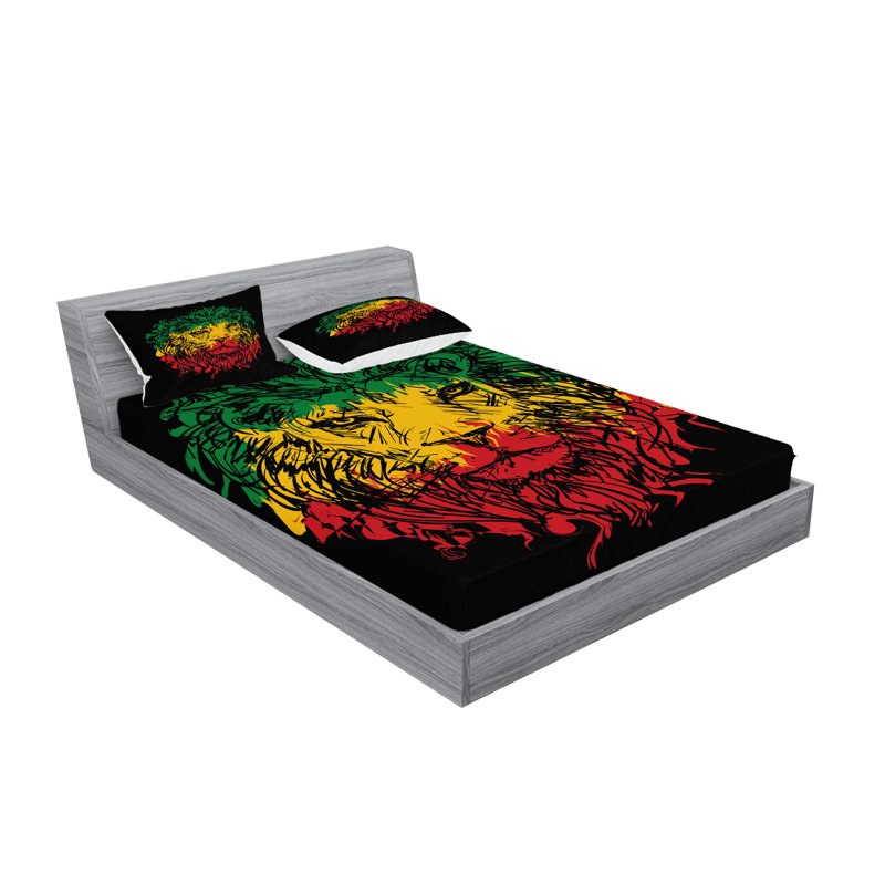 Ensemble de draps et taies décoratives Ambesonne Rasta, vert pâle et jaune, Ensemble de draps pour très grand lit californien