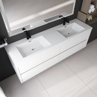 72" Wall-Mounted Bathroom Vanity With Sink